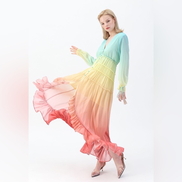 NWT ChicWish Vacay Paradise Gradient V-NECK Maxi Dress Small - Picture 5 of 8